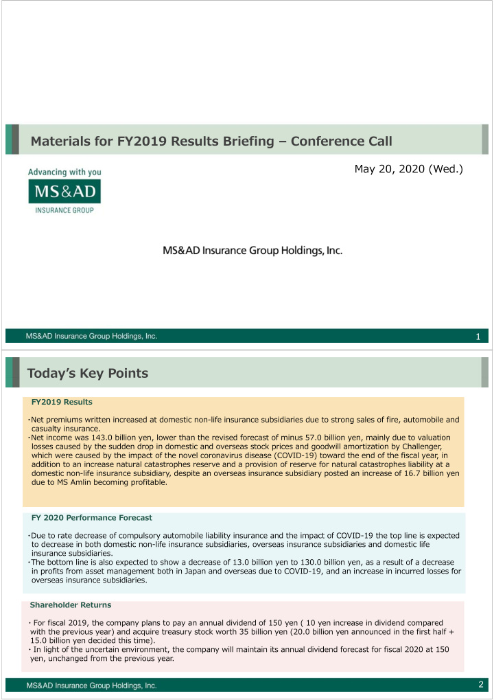 materials for fy2019 results briefing conference call