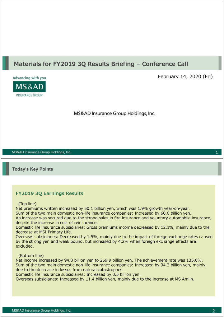 materials for fy2019 3q results briefing conference call