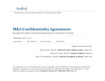 M&amp;A Confidentiality Agreements Strategies for Sellers and Buyers Negotiating Non  Disclosure