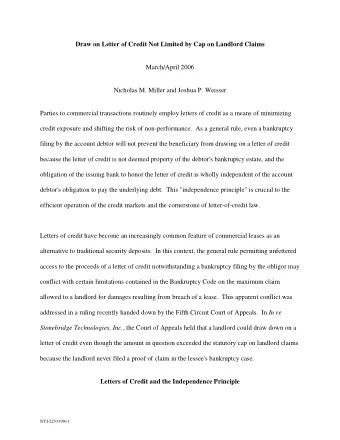 Draw on Letter of Credit Not Limited by Cap on Landlord Claims  March/April 2006  Nicholas M.