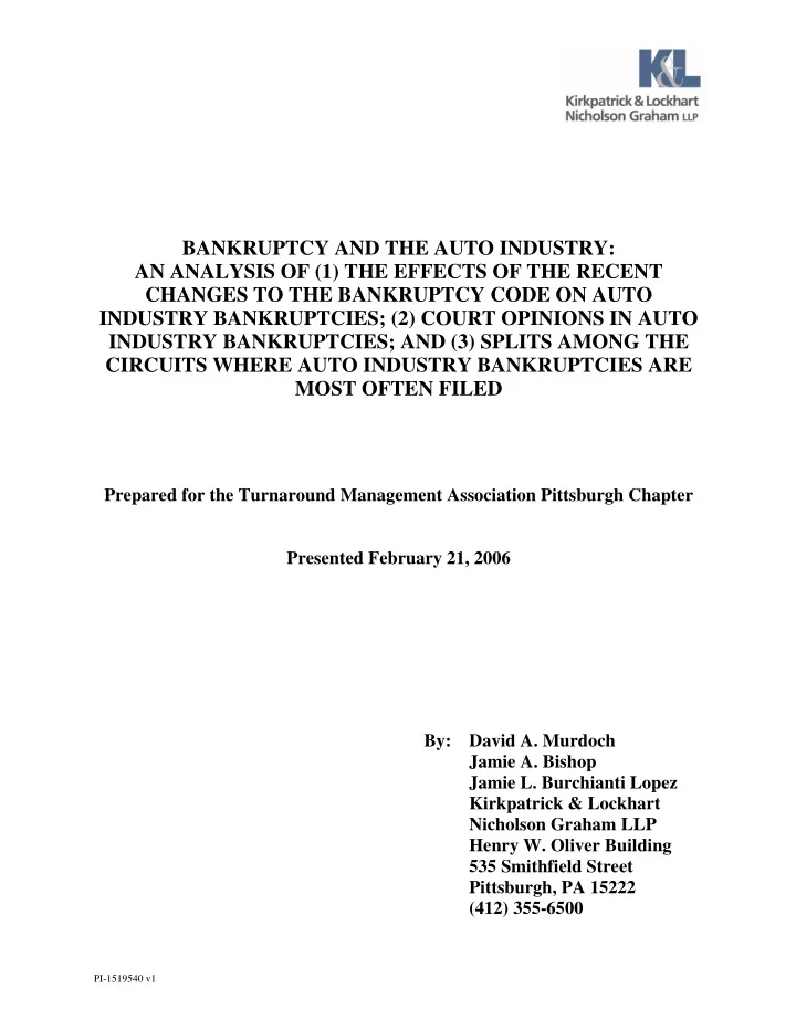 bankruptcy and the auto industry an analysis of 1 the