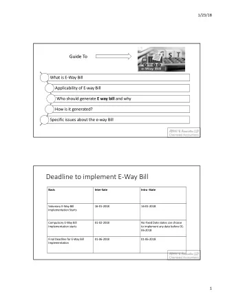 Deadline to implement E-Way Bill  Basis  Inter-Sate  Intra -State  Voluntary E-Way Bill  16-01-2018