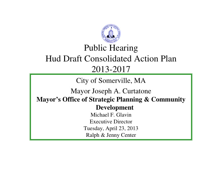 public hearing hud draft consolidated action plan 2013