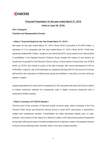 1  The second point concerns the recording of one-time gain and loss and the impact this has on