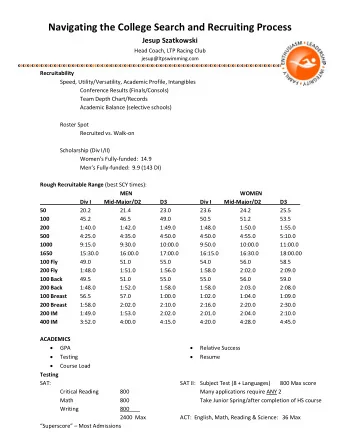 Navigating the College Search and Recruiting Process  Jesup Szatkowski  Head Coach, LTP Racing Club