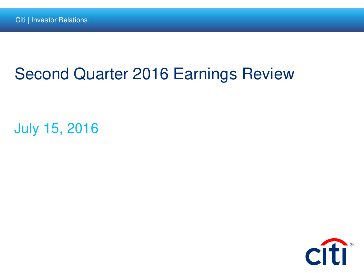 second quarter 2016 earnings review
