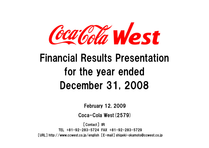 financial results presentation for the year ended