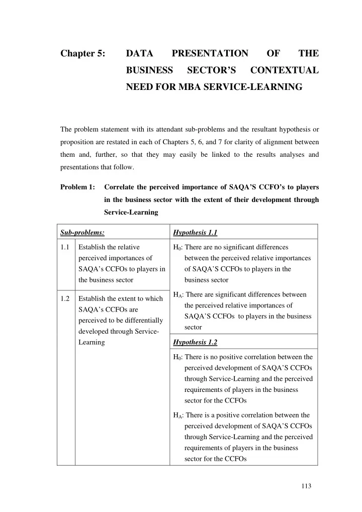 chapter 5 data presentation of the business sector s