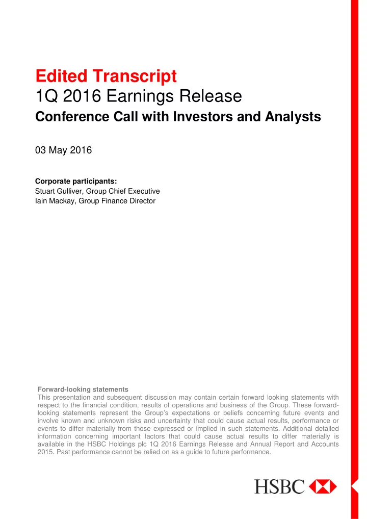 edited transcript 1q 2016 earnings release