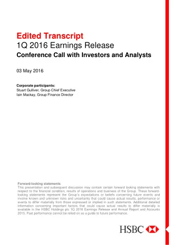 Edited Transcript  1Q 2016 Earnings Release  Conference Call with Investors and Analysts  03 May