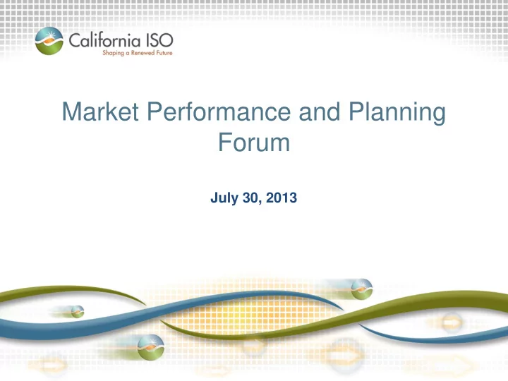 market performance and planning