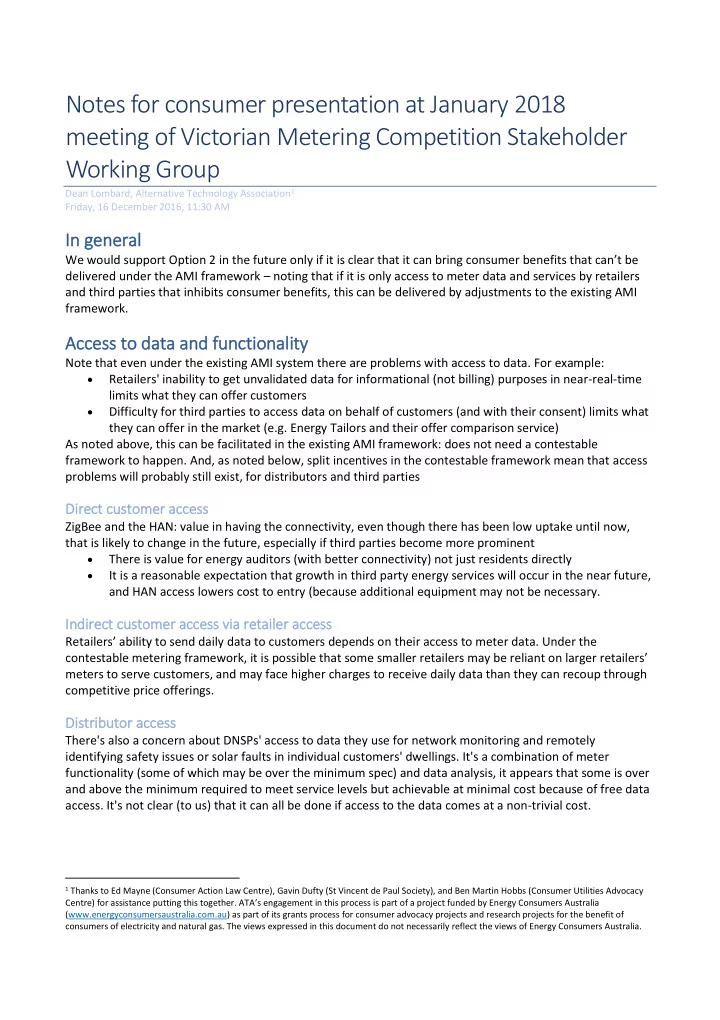notes for consumer presentation at january 2018 meeting