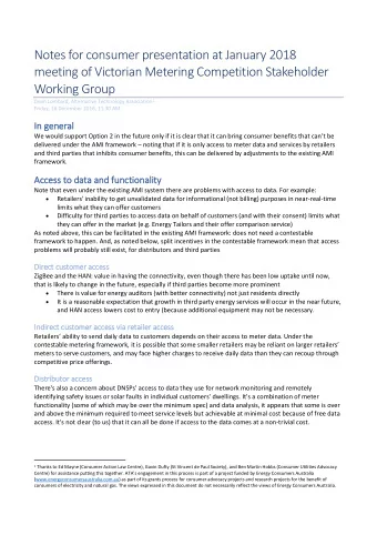 Notes for consumer presentation at January 2018  meeting of Victorian Metering Competition