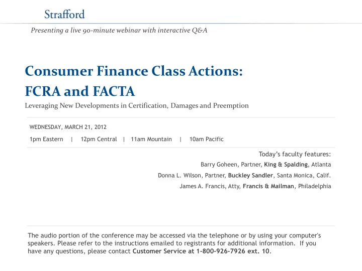 consumer finance class actions fcra and facta