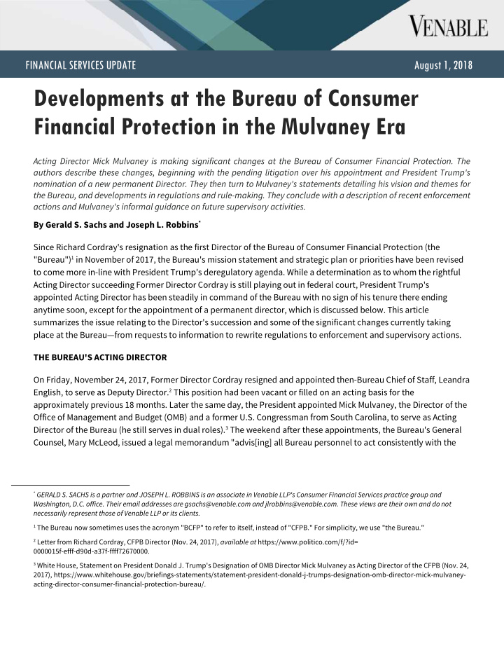 developments at the bureau of consumer financial