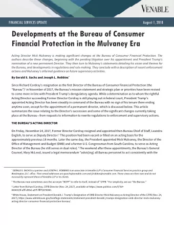 Developments at the Bureau of Consumer  Financial Protection in the Mulvaney Era  Acting Director