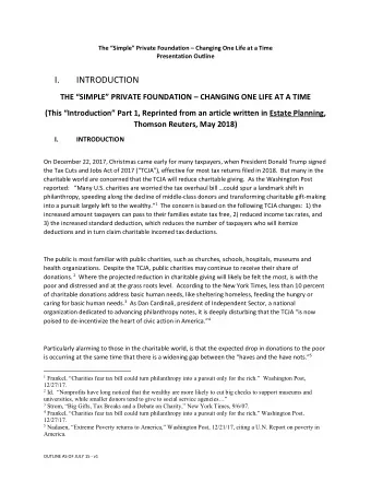 I.  INTRODUCTION  THE SIMPLE PRIVATE FOUNDATION  CHANGING ONE LIFE AT A TIME  (This