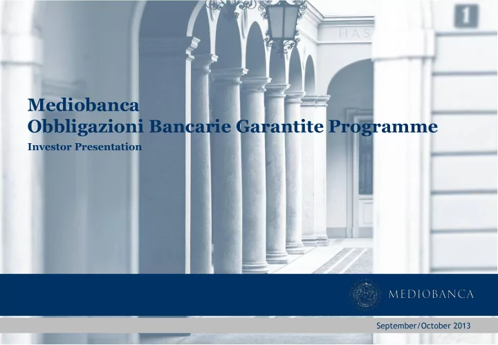 mediobanca obbligazioni bancarie garantite programme