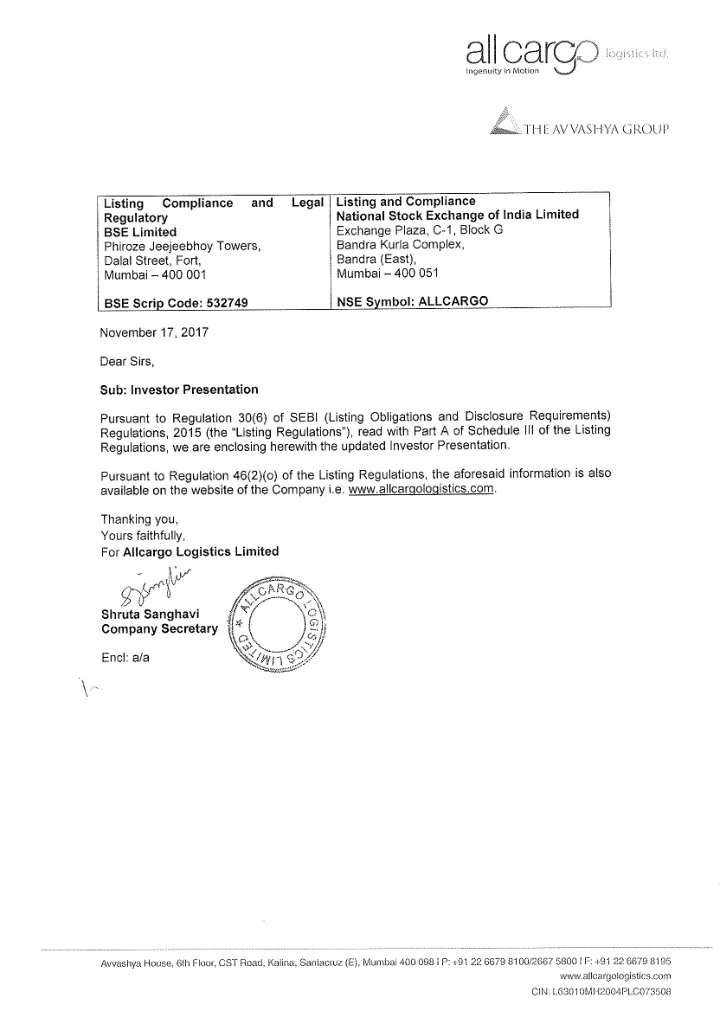 investor presentation allcargo logistics india s 1 st