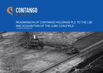 READMISSION OF CONTANGO HOLDINGS PLC TO THE LSE  AND ACQUISITION OF THE LUBU COALFIELD