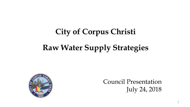 city of corpus christi raw water supply strategies
