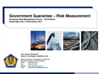 Government Guarantee  Risk Measurement Sovereign Debt Management Forum  World Bank