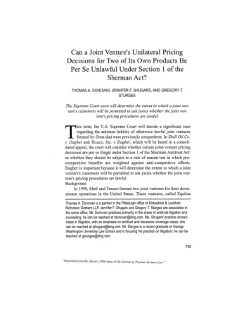 Per Se Unlawful Under Section 1 of the Sherman . Act ? THOMAS A . DONOVAN, JENNIFER F . SHUGARS,