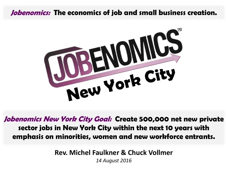 jobenomics the economics of job and small business