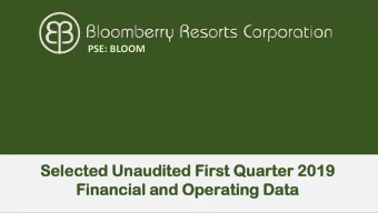 Fi  Fina  nancial  ncial and  nd Ope  perating  rating Da  Data  PSE: BLOOM  DISCLA  CLAIMER  IMER