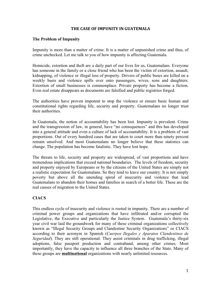 the case of impunity in guatemala the problem of impunity