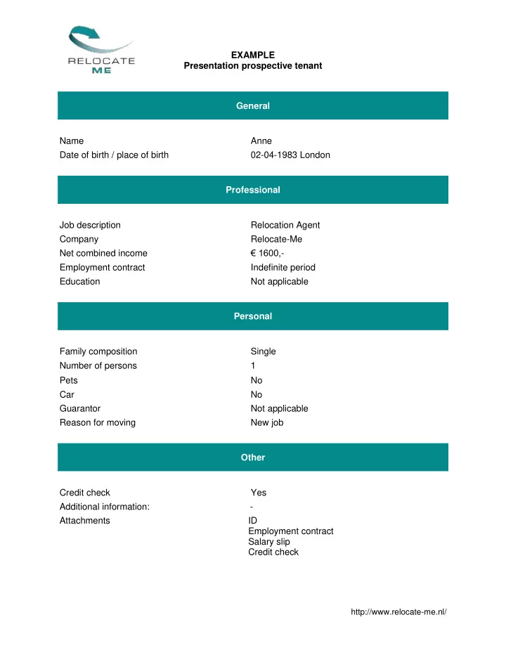 example presentation prospective tenant general name anne