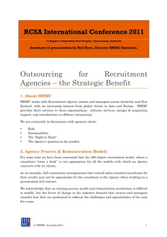 Outsourcing  for  Recruitment  Agencies  the Strategic Benefit  1. About HHMC  HHMC works with