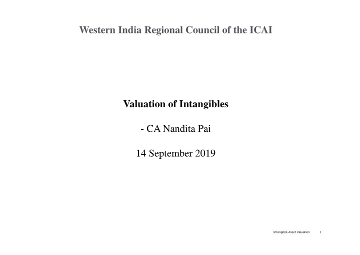 western india regional council of the icai valuation of