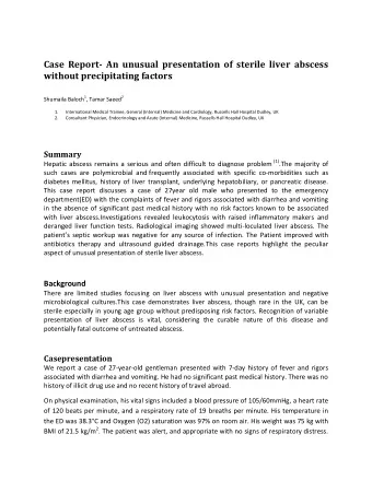 Case Report- An unusual presentation of sterile liver abscess  without precipitating factors