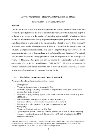 Inverse remittances  Hungarian state pensioners abroad Sndor ILLS 1  va GELLR -