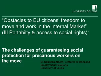 Obstacles to EU citizens freedom to move and work in the Internal Market  (III Portabilty