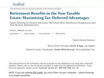Retirement Benefits in the Non-Taxable  Estate: Maximizing Tax-Deferred Advantages  Estate Planning