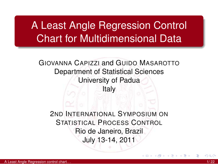 a least angle regression control chart for