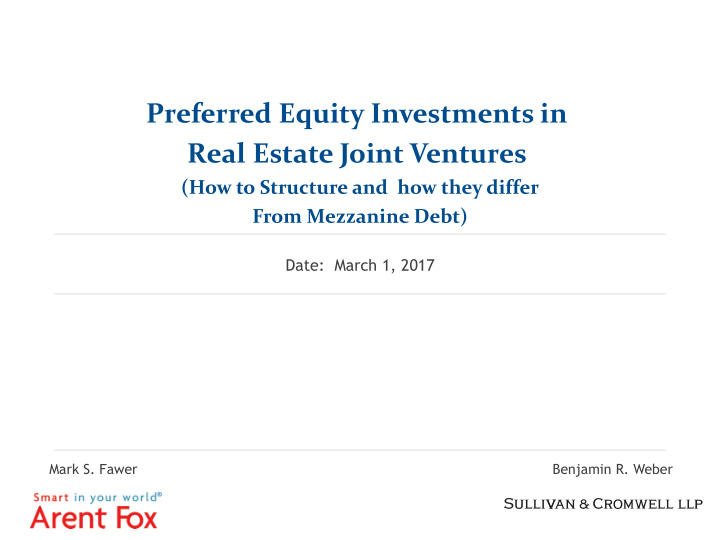 preferred equity investments in real estate joint ventures