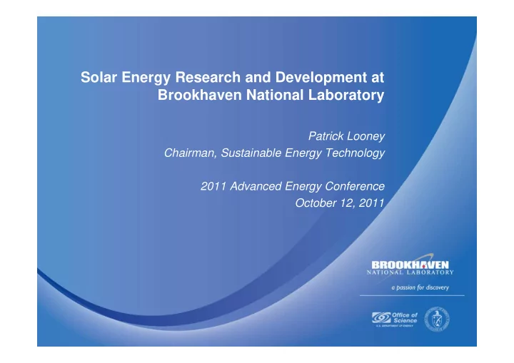 solar energy research and development at brookhaven