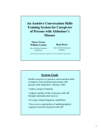 An Assistive Conversation Skills  Training System for Caregivers  of Persons with Alzheimers