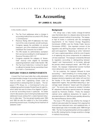 Tax Accounting  BY JAMES E. SALLES  In this months column:  Background FPL Group was a fairly