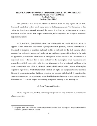 THE U.S. VERSUS EUROPEAN TRADEMARK REGISTRATION SYSTEMS:  Could Either Learn From The Other?