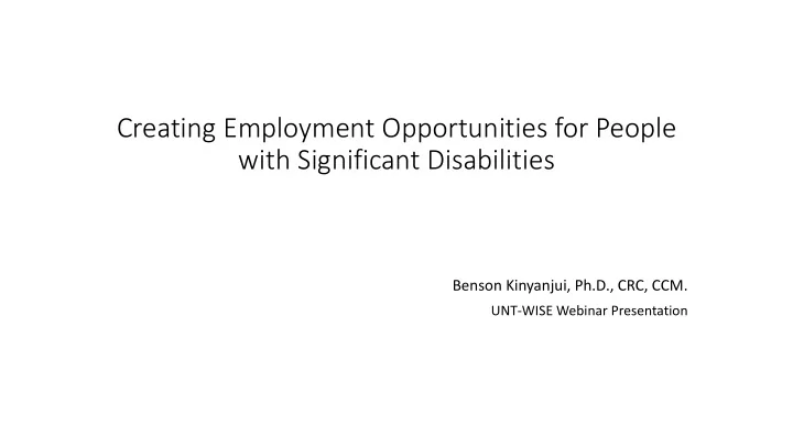 creating employment opportunities for people with