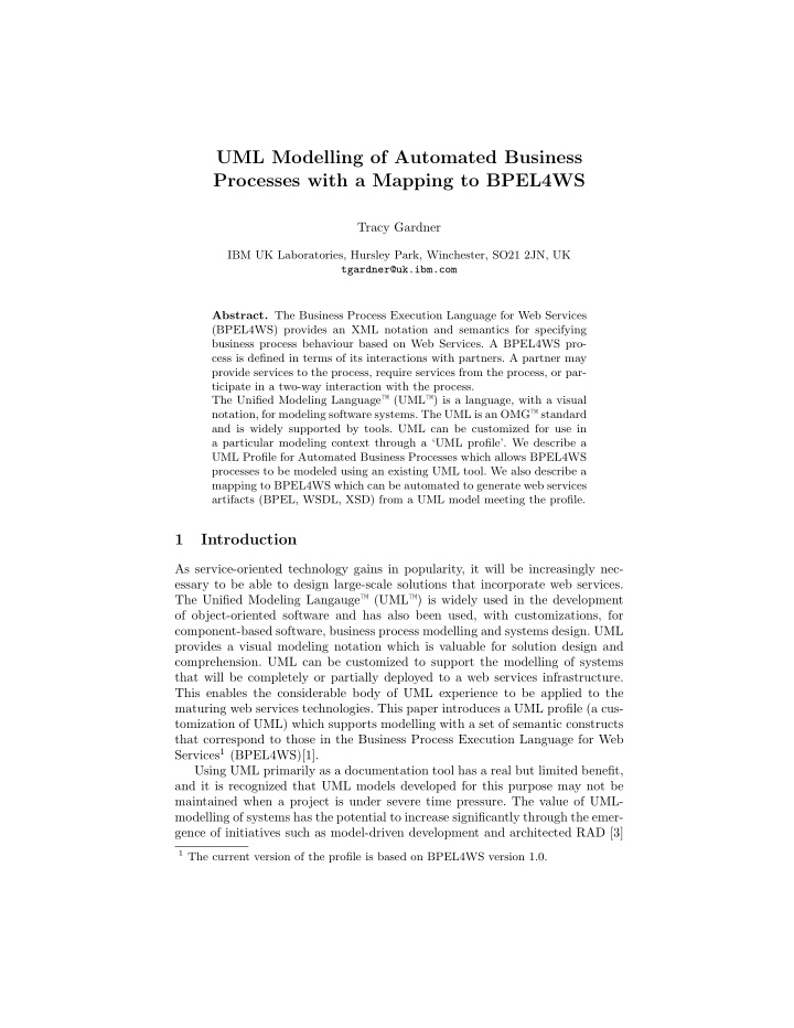 uml modelling of automated business processes with a