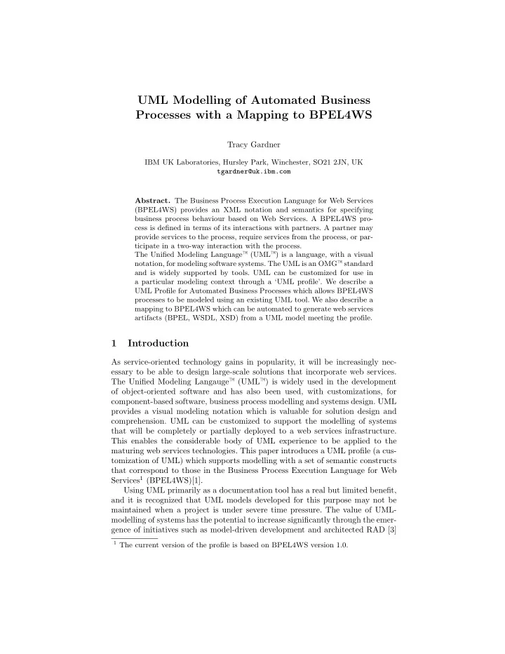 uml modelling of automated business processes with a