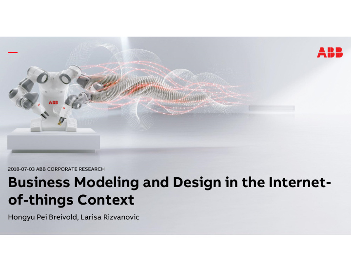 business modeling and design in the internet of things