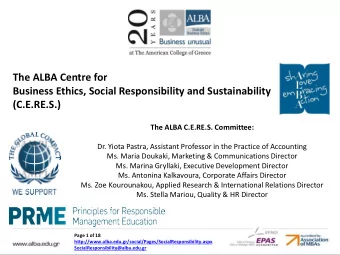 Business Ethics, Social Responsibility and Sustainability  (C.E.RE.S.)  The ALBA C.E.RE.S.