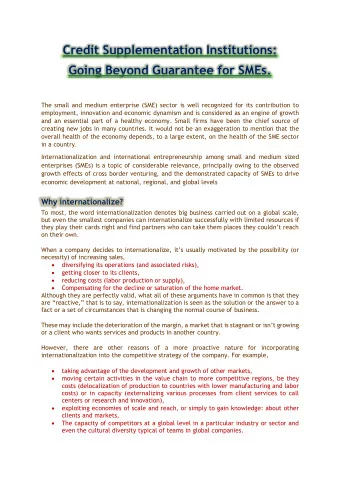 Credit Supplementation Institutions:  Going Beyond Guarantee for SMEs.  The small and medium