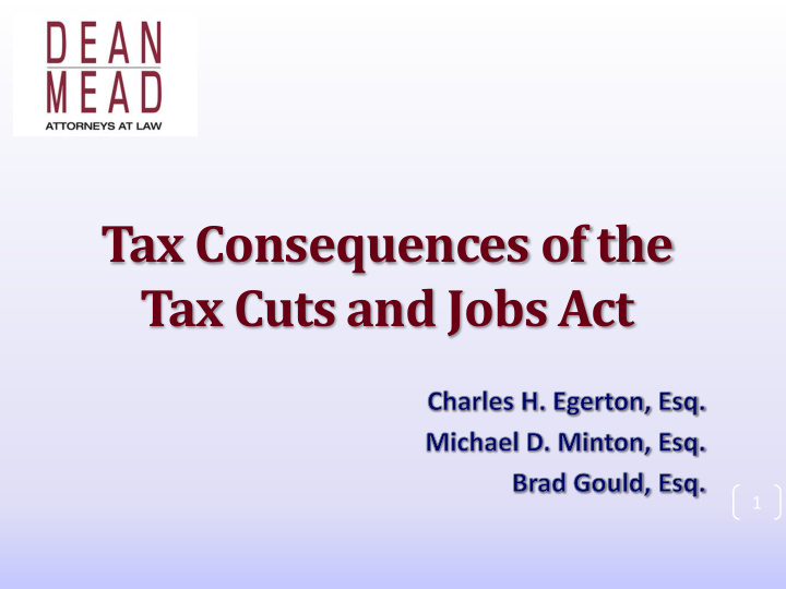 tax consequences of the tax cuts and jobs act